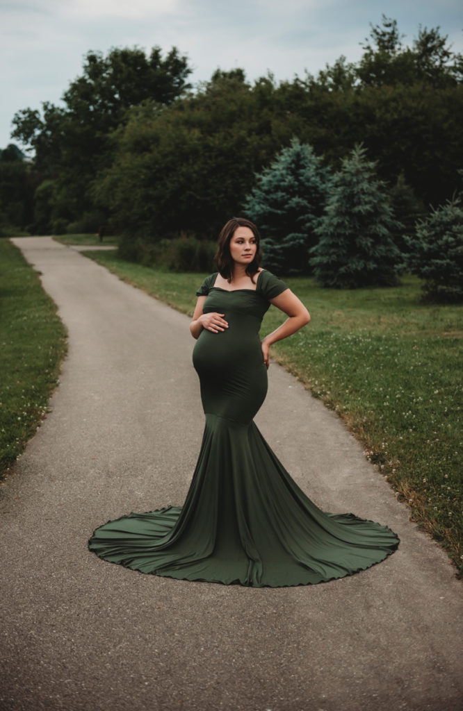 Maternity Photography, pregnant woman in long green dress