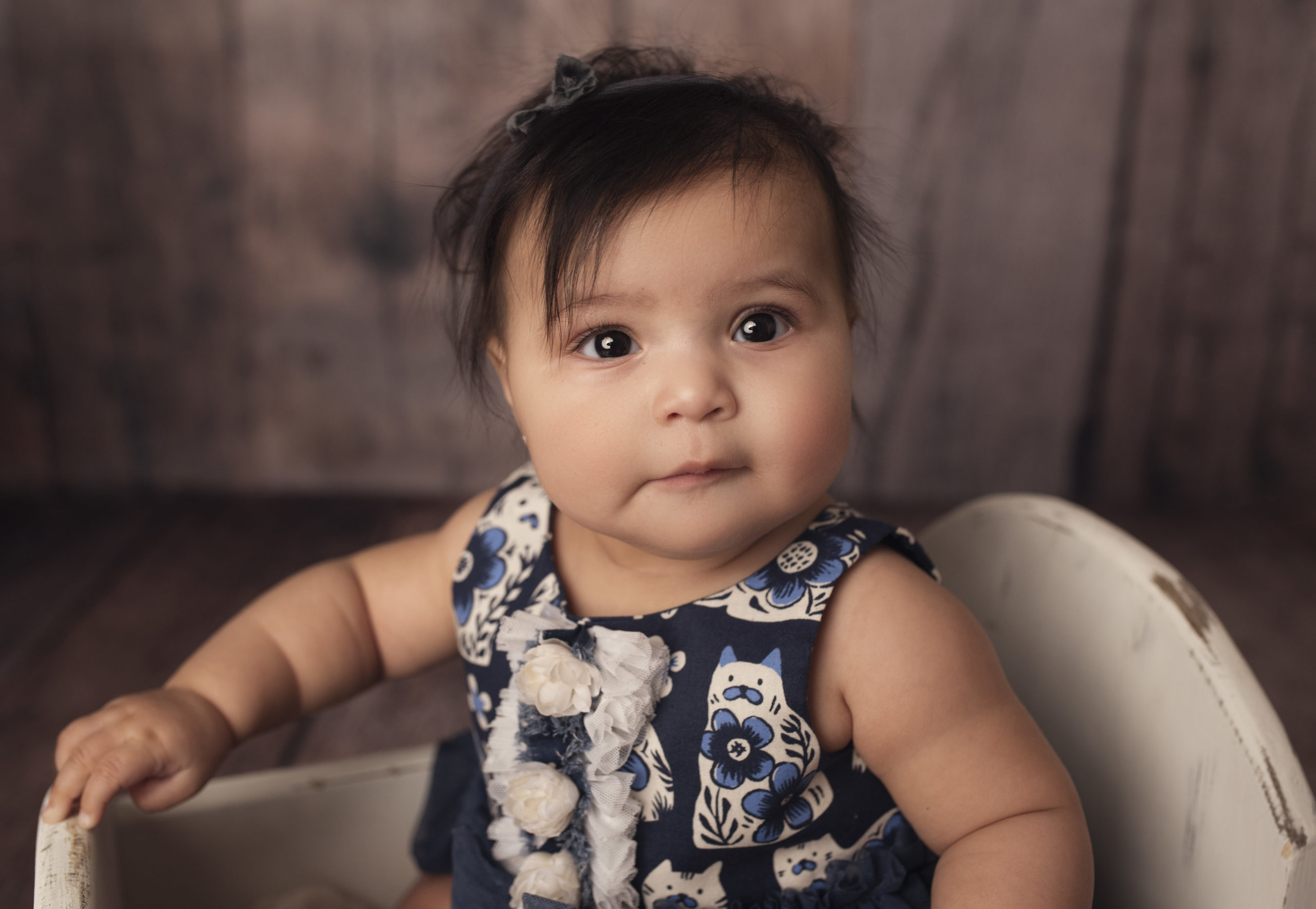 grand rapids milestone photo shoot baby girl in blue