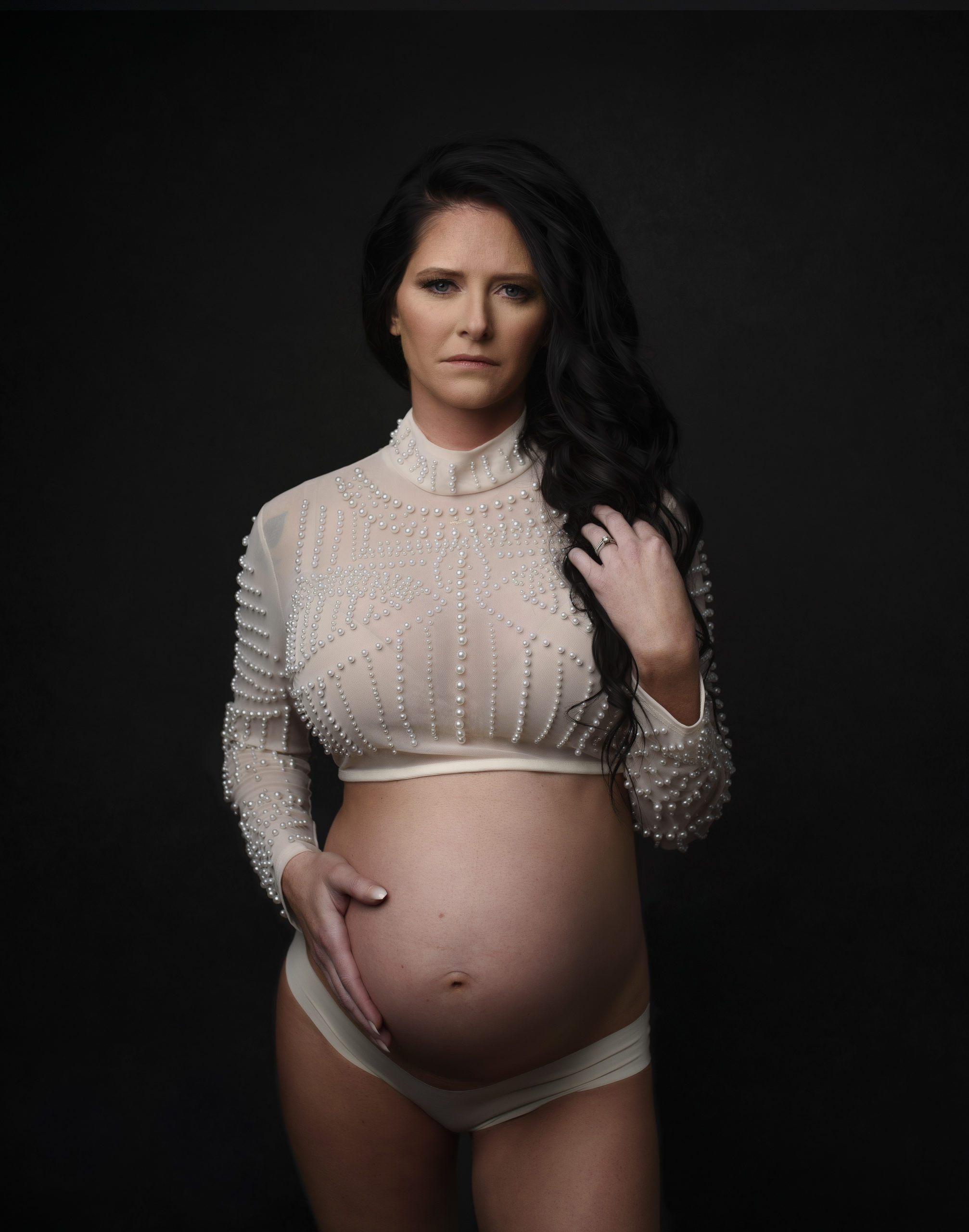 grand rapids maternity photo shoot women in cream top