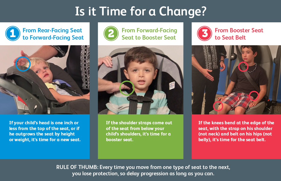Picture with children and information about car seats